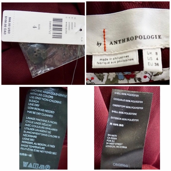 Anthropologie Sasha Button Fly Wine Trousers New 4 - Picture 16 of 16